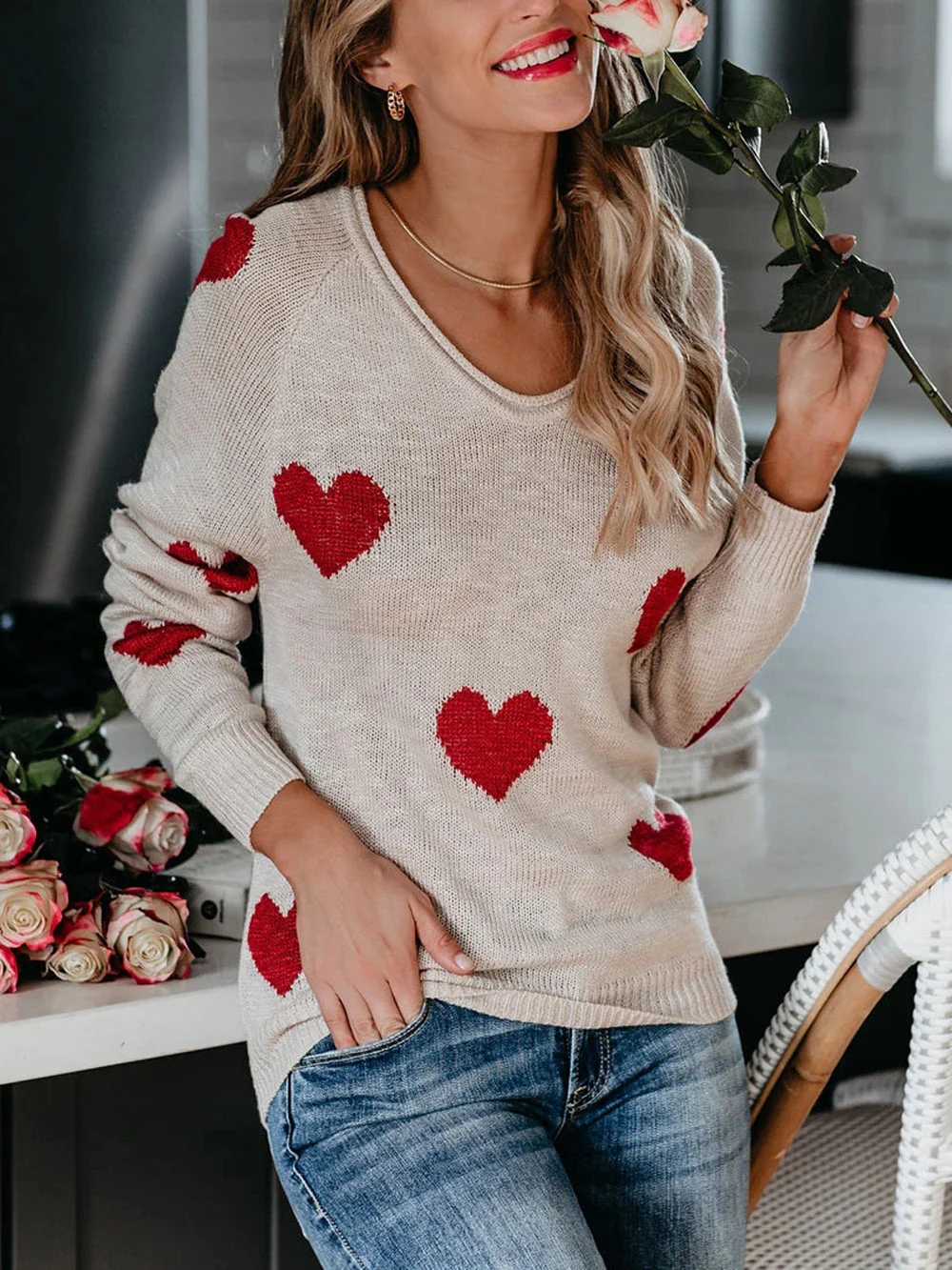 Valentine's Day V-Neck Knit Sweater - Image 13