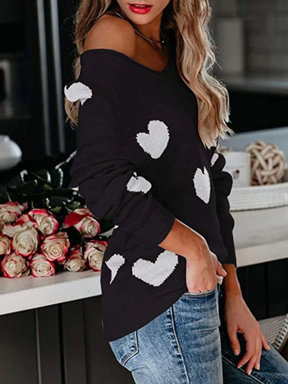 Valentine's Day V-Neck Knit Sweater - Image 17