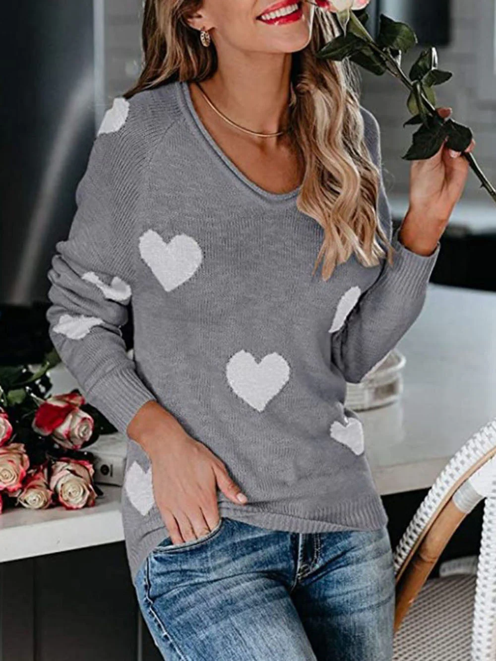 Valentine's Day V-Neck Knit Sweater - Image 22
