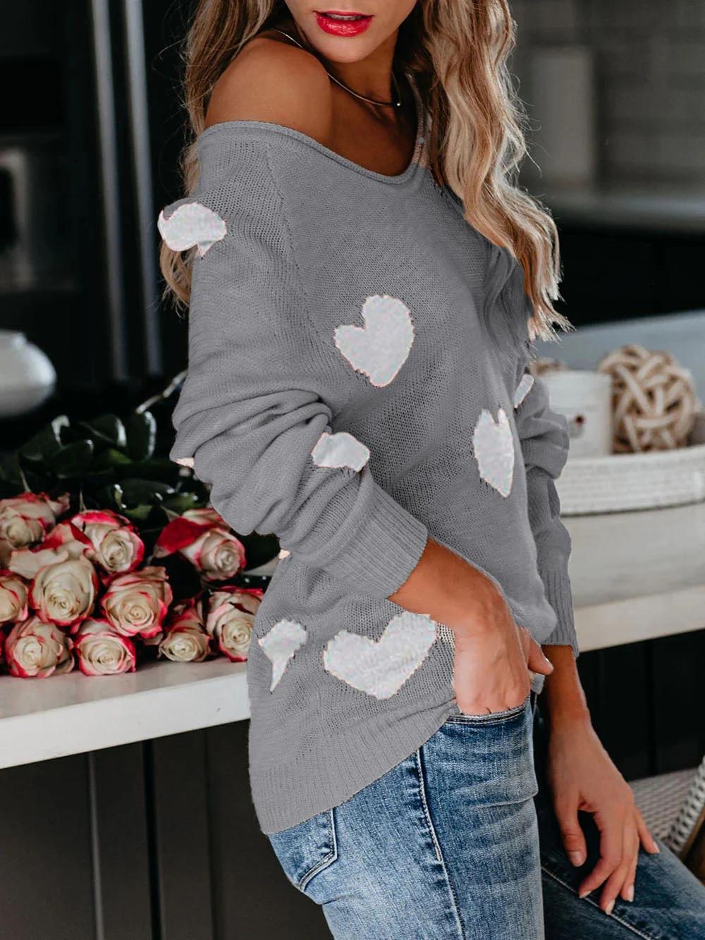 Valentine's Day V-Neck Knit Sweater - Image 24