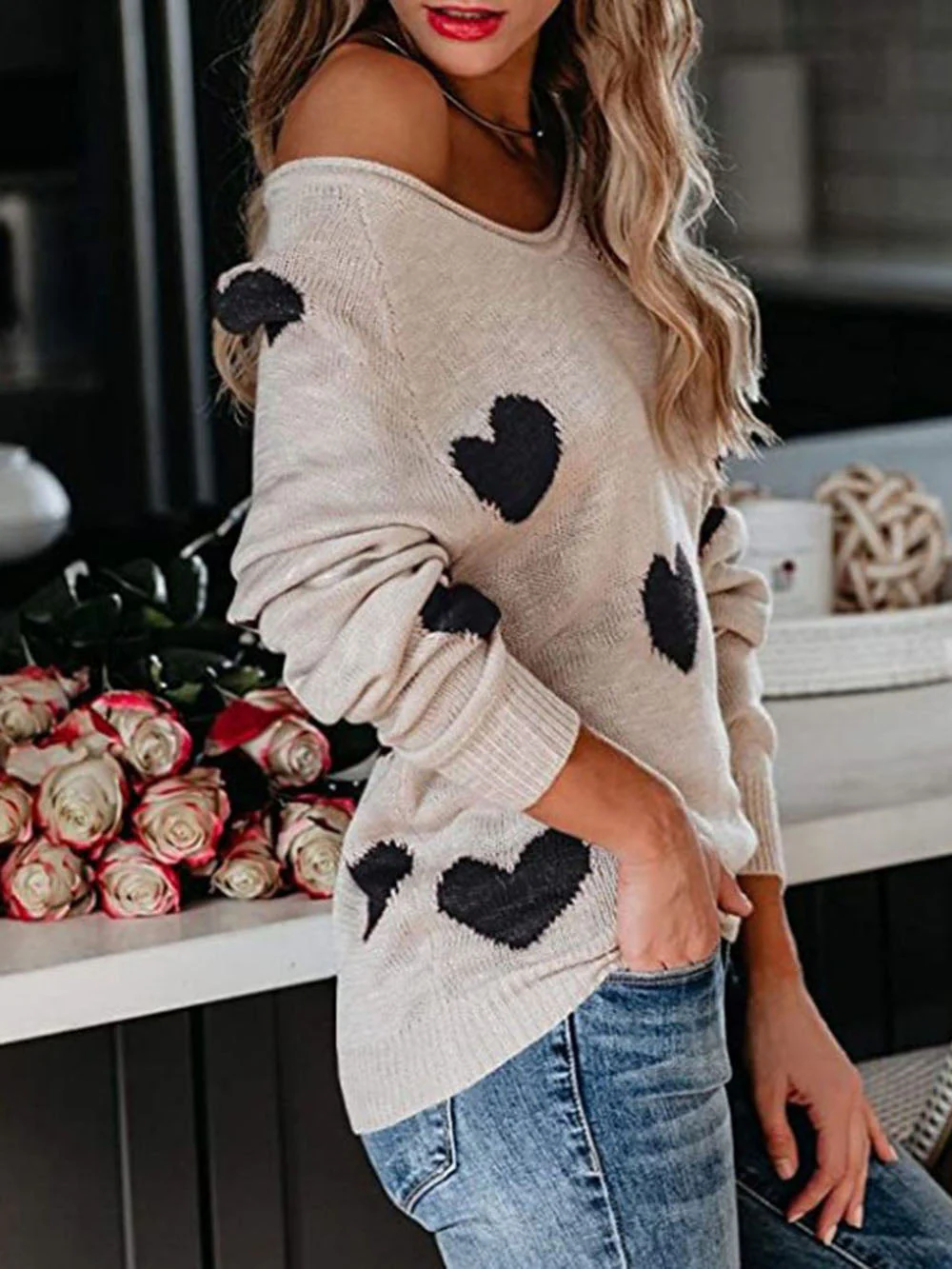 Valentine's Day V-Neck Knit Sweater - Image 7