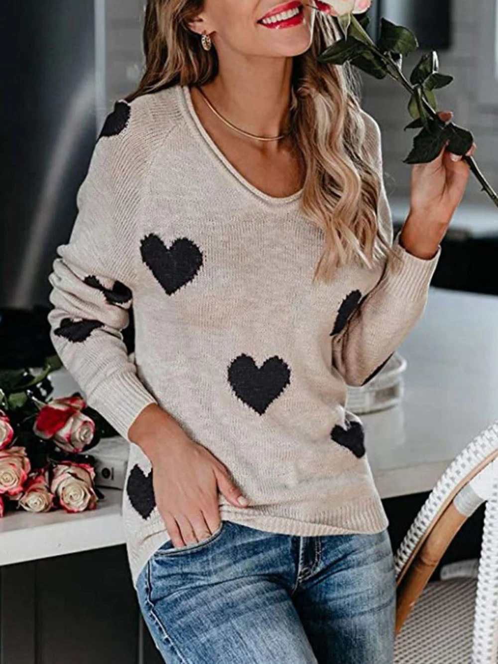Valentine's Day V-Neck Knit Sweater - Image 8